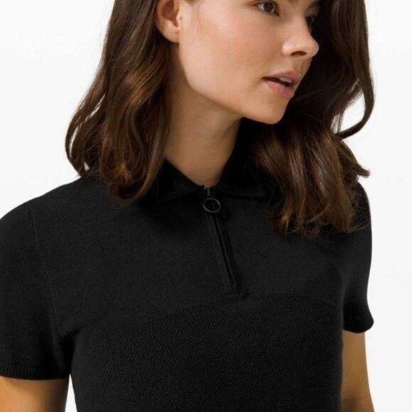 Lululemon City Calm Cashmere Knit Polo Sweater Black Blouse - Picture 2 of 6